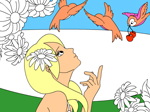 Kid's coloring: Girl and birds - играть онлайн бесплатно